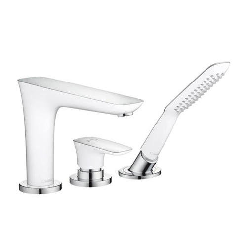 Смеситель для ванны Hansgrohe PuraVida врезной на 3 отверстия (внешняя часть) белый хром 