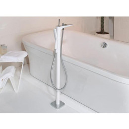 Смеситель для ванны напольный Hansgrohe PuraVida с ручным душем белый хром