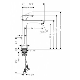 Смеситель для раковины в форме таза Hansgrohe Metris 260 хром
