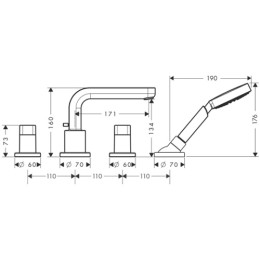 Смеситель для ванны Hansgrohe Metris S врезной на 4 отверстия (внешняя часть) хром 