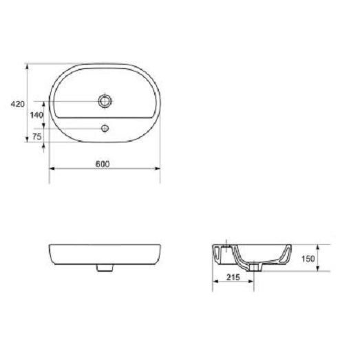 Умывальник Cersanit Caspia (Церсанит Каспия) мебельный 60 см овальный для установки на столешницу