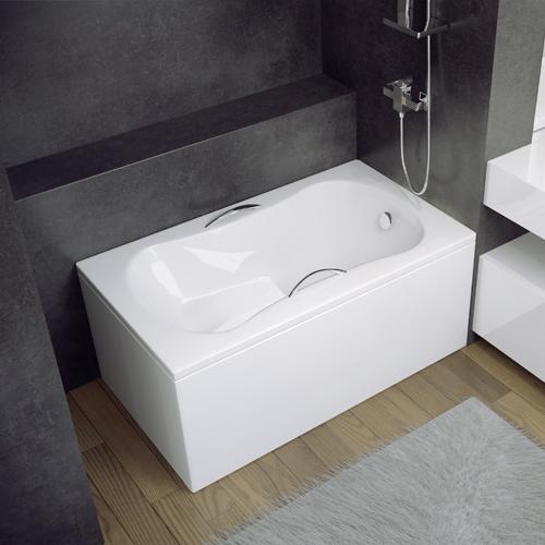 Акрилова ванна Besco Aria Rehab, прямокутна, розміром 120х70 см, із сидінням з отворами для ручок