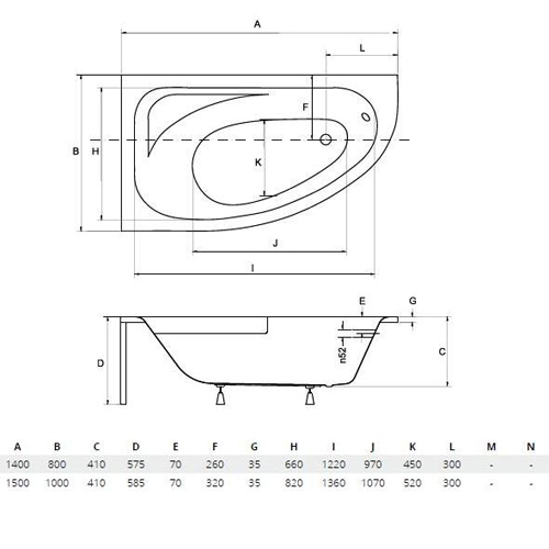 Акрилова ванна Besco Cornea 150х100, лівостороння