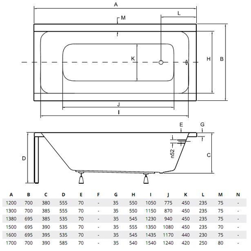 Акрилова прямокутна ванна Besco Modern 150х70