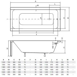 Акрилова прямокутна ванна Besco Modern 150х70