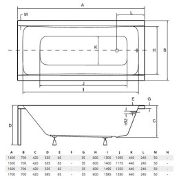Акрилова прямокутна ванна Besco Optima 150х70