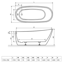 Окремостояча ванна Excellent Comfort, овальна, 175×80 см, суцільнолита, виготовлена з санітарного акрилу