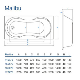 Ванна Koller Pool Malibu акриловая 160х70 прямоугольная