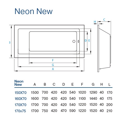 Ванна Koller Pool Neon New акриловая 160х70 прямоугольная