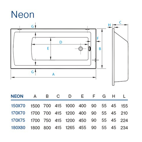 Ванна Koller Pool Neon акриловая 180х80 прямоугольная