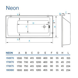Ванна Koller Pool Neon акриловая 180х80 прямоугольная