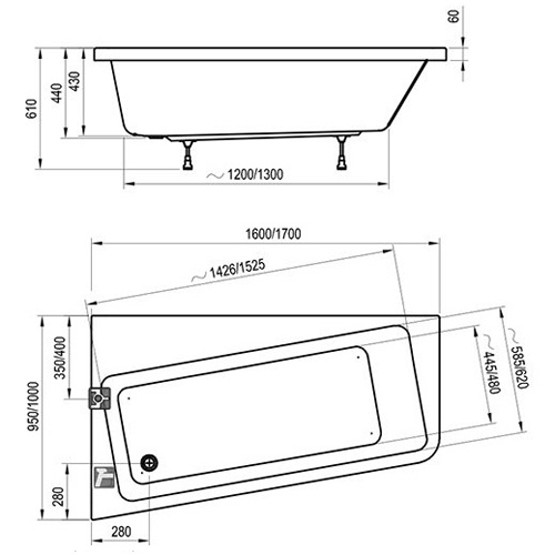 Ванна Ravak 10° правосторонняя 170x100 акриловая