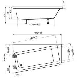 Ванна Ravak 10° правосторонняя 170x100 акриловая